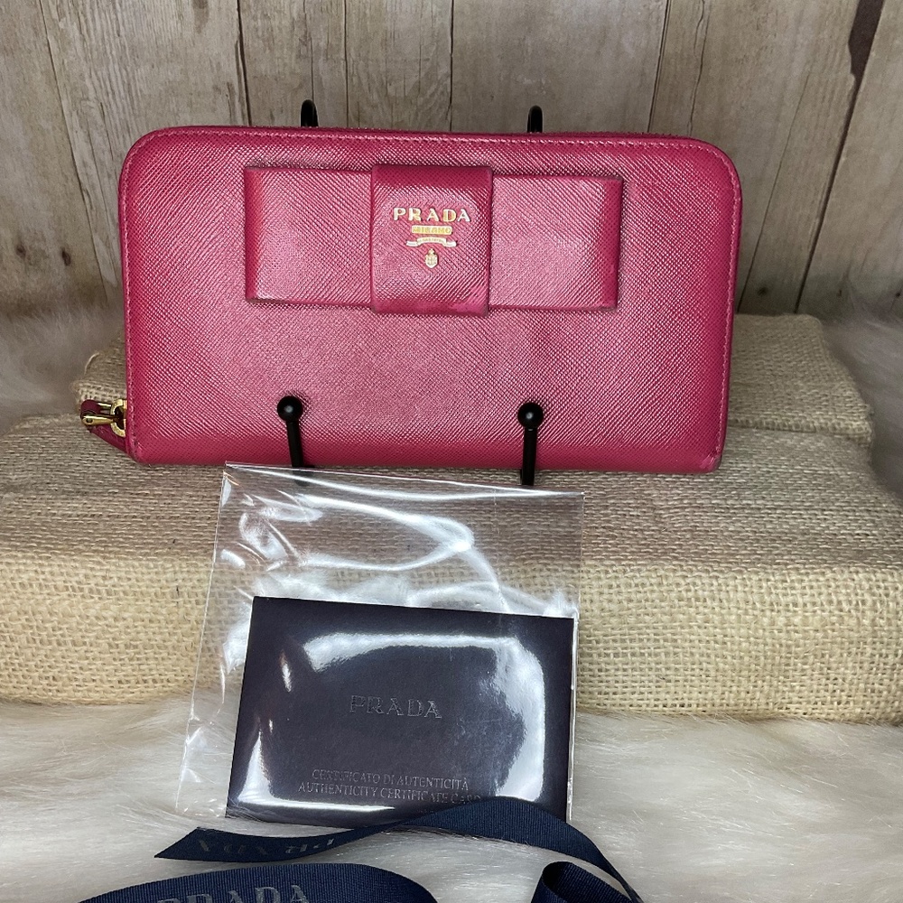 Prada Pink Saffiano Ribbon Zip Around Full Inclusion - Picture 9 of 9